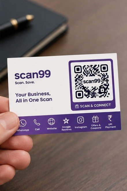 Scan99 QR code printed on a business card